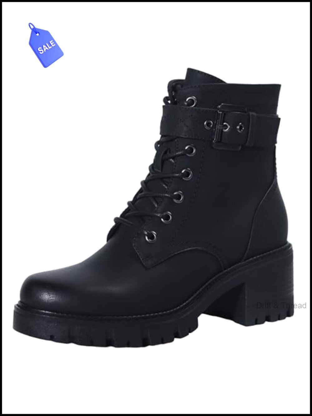 Women's Combat Boots Lace-Up Ankle Booties Side Zipper Buckle Chunky Mid Heel
